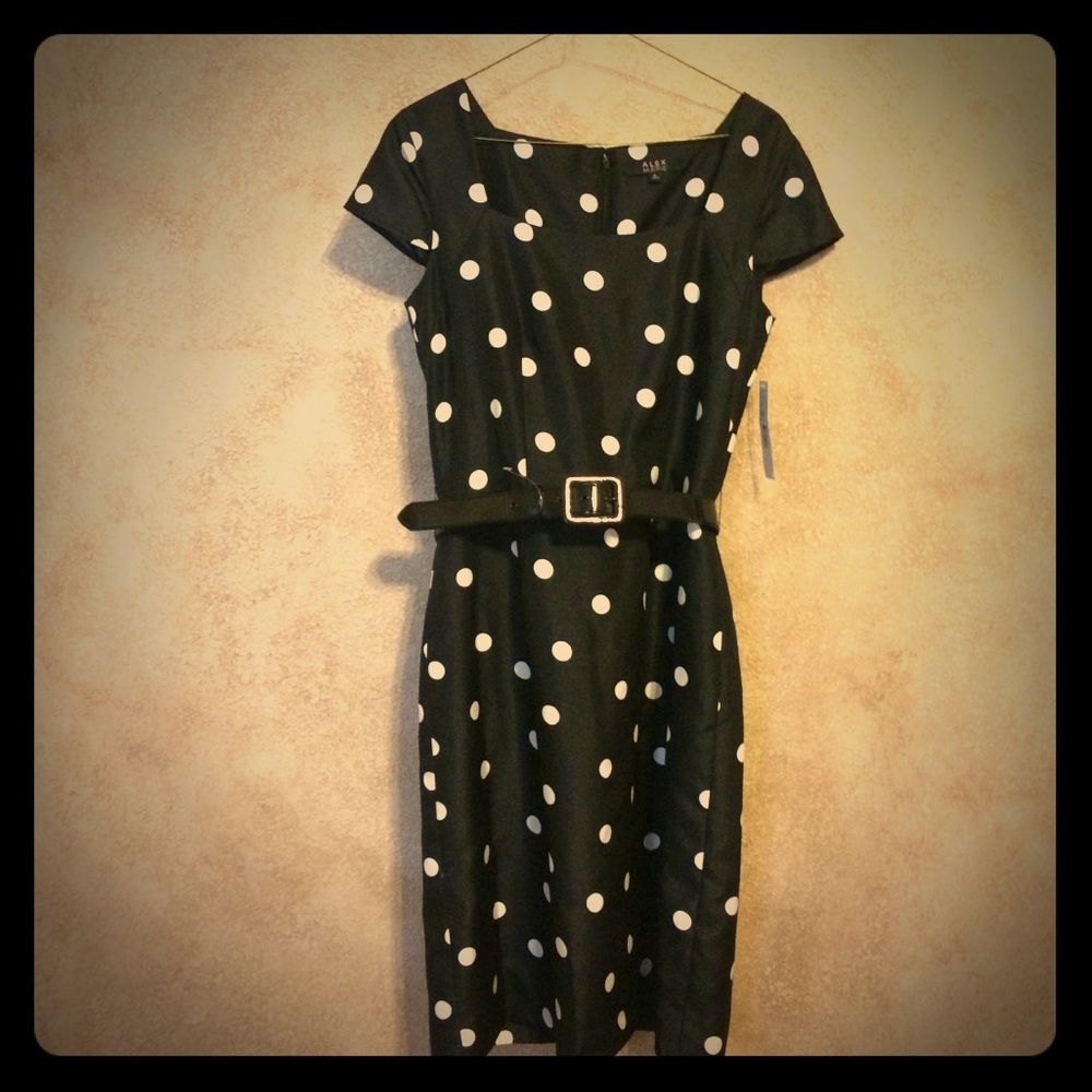 Alex Marie black and white polka dot belted dress